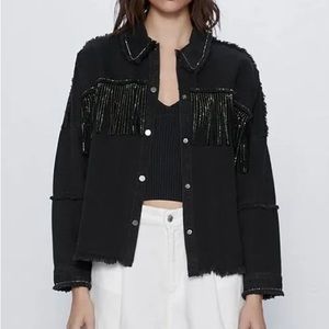 Zara Sequin Fringe Jacket (Black)